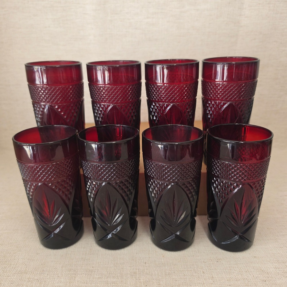 Luminarc Cristal d'Arques Antique Ruby Red Glass Tumblers France Set of 8